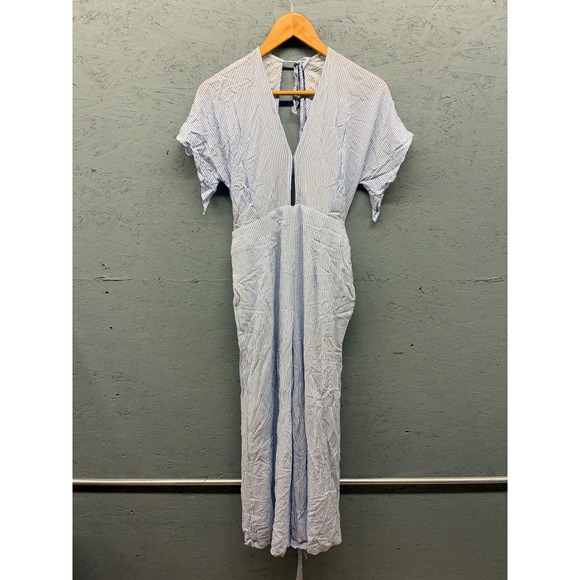Mahina‎ Lace Jumpsuit Womens L Blue Lined Wide Leg Spaghetti Strap - Picture 1 of 13